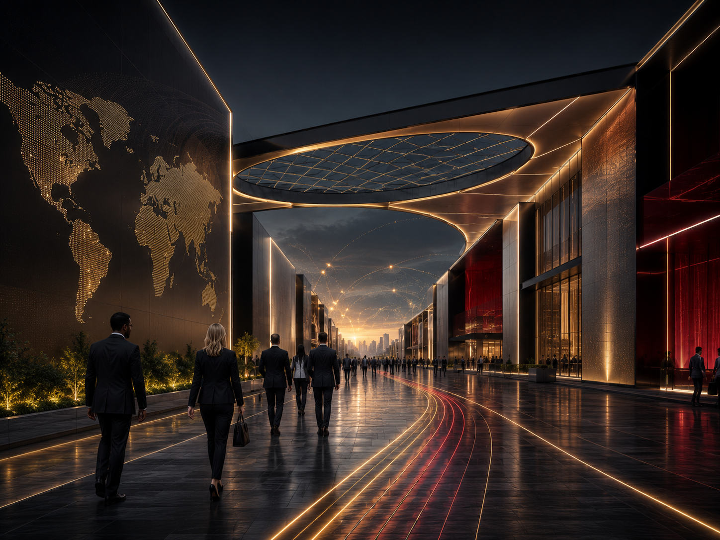 Global missions and expo visual representing international market entry and premium business events